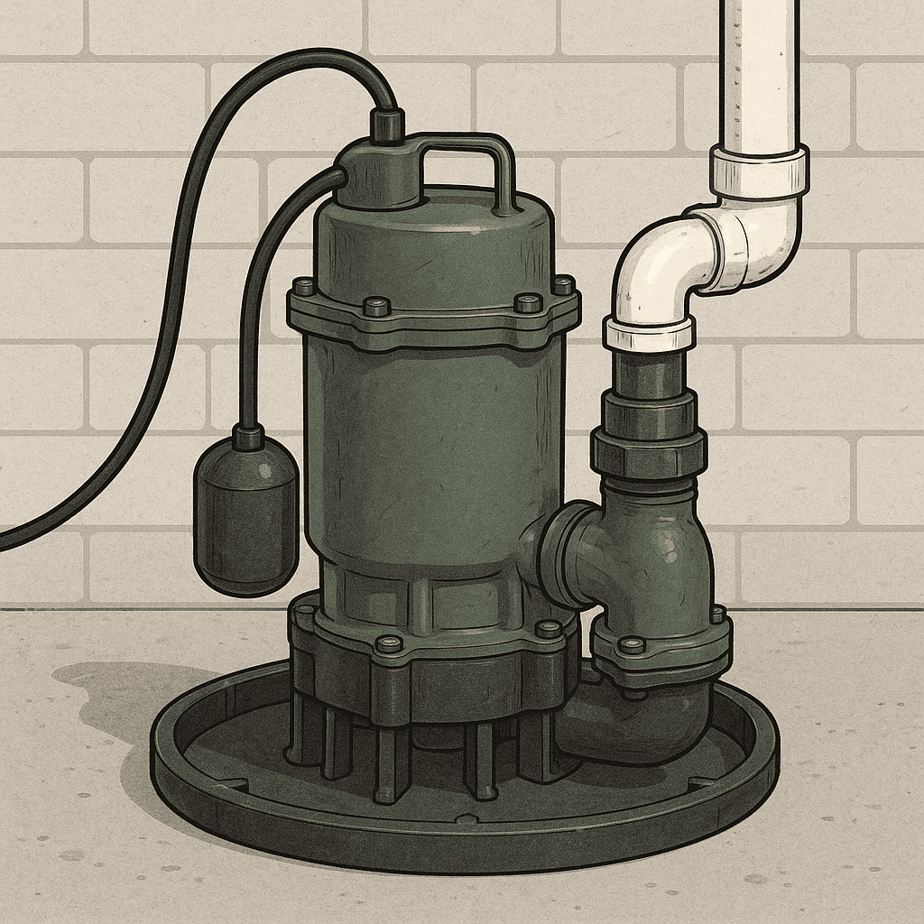 Sump pump installation in basement